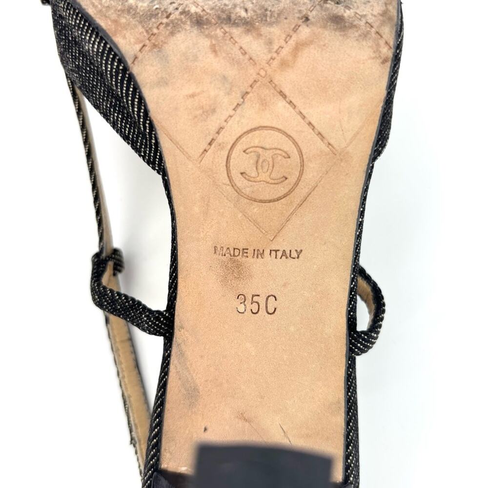 Chanel CC Retro Vintage Lagerfeld Bow Black Denim Slingback Pointed Toe Pumps 35 - Picture 8 of 8
